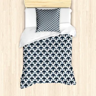 ABAKUHAUS Pinguin Bettbezug Set für Einzelbetten, Baby-Vögel Gesicht Muster, Milbensicher Allergiker geeignet mit Kissenbezug, 135 cm x 200 cm - 80 x 80 cm, Schiefer-Blau Baby Blue - Blau