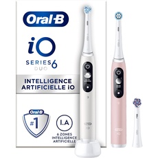 Oral-B iO 6 Elektrische Zahnbürsten, Bluetooth, Weiß und Rosa, 2 Griffe mit schwarzem und weißem Display, 3 Bürsten