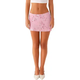 SOYNIA Hübscher Rock Damen Frauen Pailletten Kurzer Rock Perlen Blume Low Rise Mini Bodycon Rock Trendige Streetwear