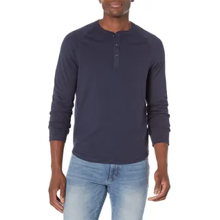 Amazon Essentials Herren Langärmeliges Henley-Shirt, Schmale Passform, Marineblau, XS