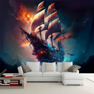 Arsey Geist Piratenschiff Wandteppich Meer Landschaft Wandtuch Ozean Segelboot Wand Teppiche Psychedelic Aesthetic Deko Schlafzimmer Wohnzimmer Partydekoration, große Größe 230x180cm