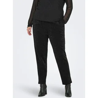 Jogginghose ONLY CARMAKOMA "CARPOPTRASH-ALYA EASY GLIT PANT NOOS", Damen, Gr. 54, Länge 32, schwarz (schwarz detail:silber lurex), Obermaterial: 95% Polyester, 5% Elasthan, meliert, regular fit, Hosen Jogginghose, mit Glitzereffekt