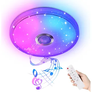 JNGLGO 36W LED Deckenleuchte Dimmbar mit Bluetooth Lautsprecher, APP-Steuerung und Fernbedienung Moderne Rund Sternenhimmel Deckenlampe für Kinderzimmer Schlafzimmer Wohnzimmer Küche