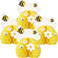 EASY JOY Biene Party Dekorationen, 4 Stück Honig Bienen Tischdeko Blumen Aufkleber Wabenball Geburtstagsdeko für Biene Thema Party Baby Shower Sommer Geburtstag Kinder