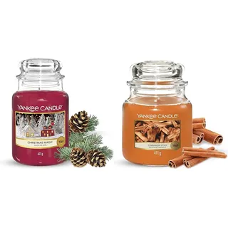 Yankee Candle Duftkerze im Glas (Große Kerze im Glas) | Christmas Magic | Brenndauer bis zu 150 Stunden & Duftkerze Mittelgroße im Glas | Cinnamon Stick | Brenndauer bis zu 75 Stunden