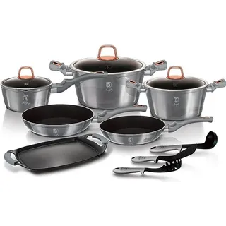 Berlinger Haus Moonlight Topf-Set 9-tlg. 3 x Kochtopf + 2 x Bratpfanne + 3 x Küchenutensilien + Grillplatte