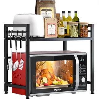 Erweiterbares Mikrowellen Regal Mikrowellenregal Home Mikrowellenhalter Organizer Küchenregal für die Arbeitsplatte - Schwarz