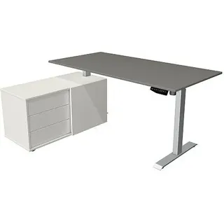 Kerkmann Schreibtisch Sitz- /Stehtisch Move 1 silber mit Sideboard grafit - Grau, Silber