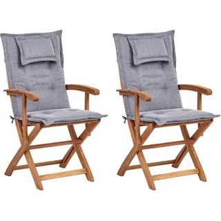 BELIANI Gartenstuhl 2er Set Hellbraun aus Akazienholz mit Auflagen Grau Armlehnen Witterungsbeständig Modernes Design für Garten Balkon - Braun, Grau