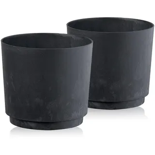 Tymar Übertopf Matte, Blumentopf, Blumenübertopf aus Kunststoff, 2er-Pack (Beton Schwarz; ø 20 cm)