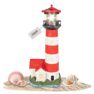 Lemodo Leuchtturm mit Solarlicht und LED-Leuchtfeuer 39 cm rot/weiß