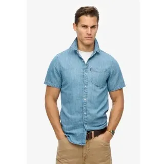 Superdry für Herren. M4010998A Essential Jeanshemd blau (M), Lässig, Baumwolle, Kurzarm
