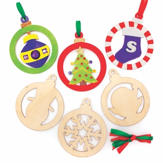 Baker Ross FC190 Weihnachtskugeln aus Holz Bastelset - 10er Pack, Weihnachtsbaumschmuck zum Selbermachen, Holzbasteleien für Kinder, Holzdekorationen für Weihnachtsbäume