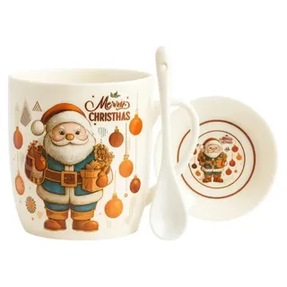 eCa KB34WZ1 Weihnachts-Geschenkset – Keramikbecher, Löffel, Untertasse, 350 ml