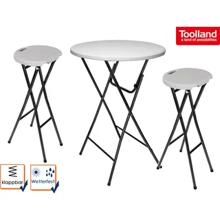 Wetterfester klappbar Stehtisch mit 2 Barhockern Bistrotisch Partytisch Bartisch - Weiß