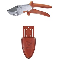 Original LÖWE Set bestehend aus Amboss Gartenschere 10.107 mit Bypass Geometrie für Schneidearbeiten im Obstbau & Leder Premium Holster 9809 mit Gürtel-Clip zur Aufbewahrung am Gürtel oder Hosentasche