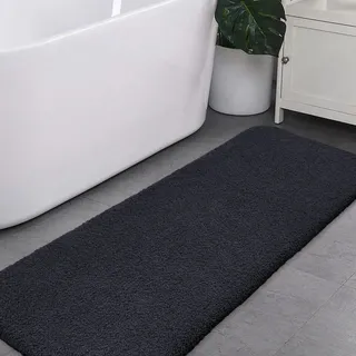 Badematte Rutschfest Badteppich Extra Lange Verdickt Badezimmerteppich Weich Badeteppich Flauschige Mikrofaser Badvorleger Badläufer, Supersaugfähig, Maschinenwaschbar - 50 x 122cm (Schwarz)