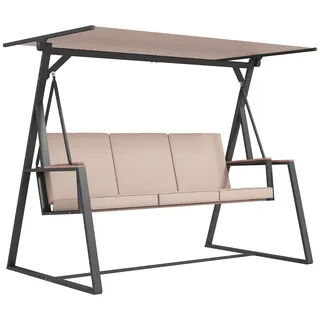 Outsunny Hollywoodschaukel 3-Sitzer 205x130x175cm – Schaukelbank mit Kissen & verstellbarem Dach, 300kg Belastung, für Garten & Terrasse, Khaki - Grün