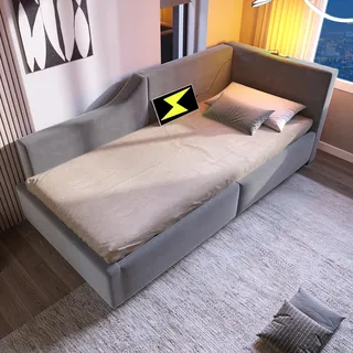 okwish Schlafsofas Tagesbett 90x190cm mit hydraulischem Stauraum, Leselichtfunktion und USB-C-Ladefunktion, Polsterbett Kinderbett Jugendbett Bettgestell mit Lattenrost, Samt Grau - Grau