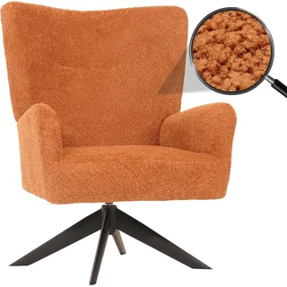 Lounge-Sessel HWC-N65, Cocktailsessel Polstersessel Relaxsessel, drehbar, Stoff/Textil Chenille Metall terracotta - Orange