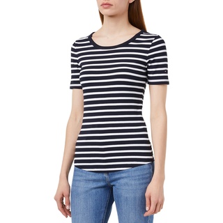 Tommy Hilfiger Damen T-Shirt Kurzarm Slim 5X2 Rib Slim Fit, Mehrfarbig (Brenton Stripes/White/Desert Sky), L