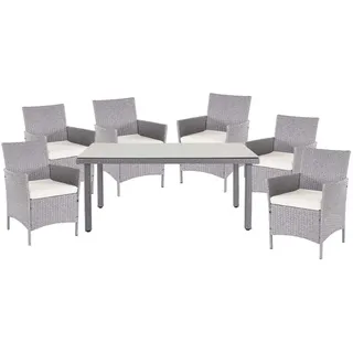 MCW Poly-Rattan-Garnitur Hamar, Gartenmöbel Balkon-Set Sitzgarnitur ~ grau, Kissen creme