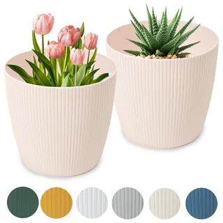 PECZEKO Blumentopf matt, Pflanzkübel aus Übertopf Kunststoff Dekorativer Topf für, groß Pflanzen 2X blumenkübel Set, blumenkübel kräutertopf, (2 Pack) Rosa, ø 30 cm