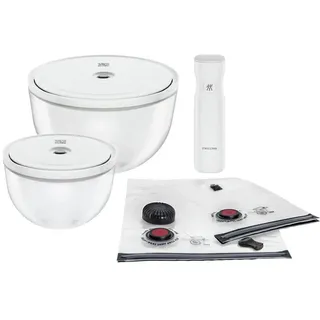 Zwilling Fresh & Save BOWLS Vakuum Starter Set, 9-tlg, Glaschüssel M-18 cm, L-24 cm, Beutel, Pumpe