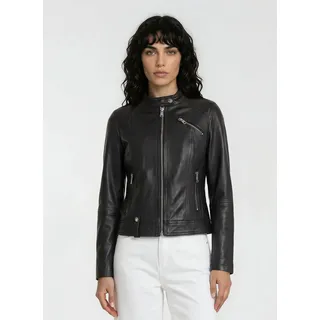 Lederjacke TRUEPRODIGY "Teona diverse Reißverschlüsse mit Stehkragen und Knopf", Damen, Gr. S, schwarz, Obermaterial: 100% Schafsleder sheepskin., regular fit, Jacken Lederjacke