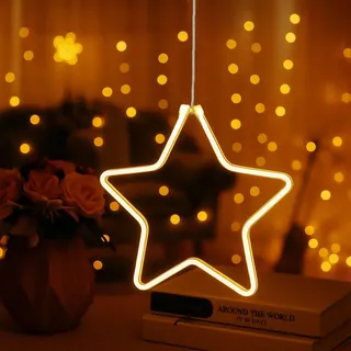 Ideen mit Herz LED-Stern zum Aufhängen | weiß | Winter-Dekoration | Fenster-Beleuchtung | mit Timer | 24,5 cm x 23,5 cm x 1,3 cm