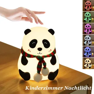 Panda Nachtlicht Kinder Baby, 7 Farben LED Stilllicht Akku Lampe Silikon Nachttischlampe Touch Dimmbar Kinderzimmer Deko Mädchen Jungen Geschenk - Weiß, Schwarz