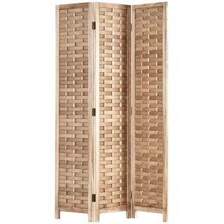 Homestyle4u Paravent 3-tlg. 120/170 cm Braun Rattan geflochten , Holz , 120x170x2 cm , Wohnzimmer, Raumteiler, Paravents