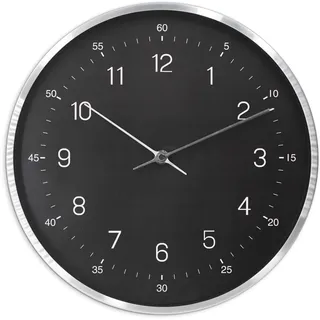 wall-art Wanduhr Modern Ø 30 cm Schwarz und Silber-Optik