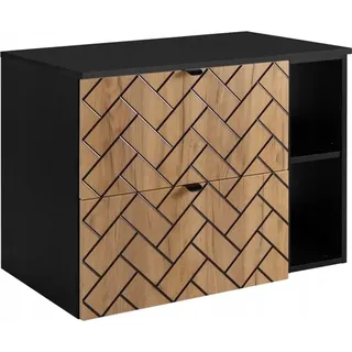 RODAN | Waschbeckunterschrank 80 cm - Braun Matt - Badezimmerschränke - Badmöbel - Waschbecken Unterschränke - Schwarze Arbeitsplatte - Bücherregal - Braun