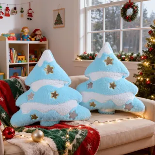 Lanpn 2 Stück Weihnachtsbaum Kissen Weihnachtskissen, Stern Weihnachts Kissen Dekokissen Flauschiges Zierkissen für Party Bett Sofa Couch Innenbereich Weihnachtsdeko (Blau, 40x45,5cm)