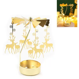 Windlicht Karussell Weihnachtliche,Runde Romantisches Carousel Candle Holder, Teelicht Karussell Gold,Weihnachtselch Rotierender Teelichthalter,für Hochzeit Party Kamindekor Dekoration Teelichthalter