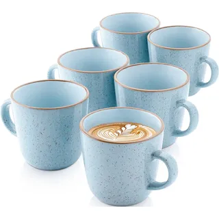 Sänger Kaffeebecher SET RIO Lagune - 6 teilig aus Steingut , Blau , Keramik , 6-teilig , 0.43 L , Rund , Geschirr, Tassen, Kaffeebecher