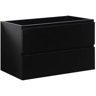 Badplaats Waschbeckenunterschrank Angela 80 x 48 cm Schwarz Matt - Hängender Badezimmerschrank mit 2 Schubladen, Vormontiert und mit Soft-Close - Schwarz
