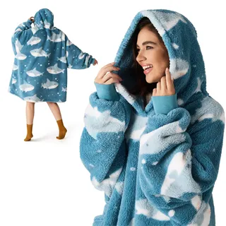 BEDSURE Hoodie Decke mit Ärmeln - Kuschelpullover als Geschenke für Frauen - Kuscheldecke mit Ärmeln Weich Warm Tragbare Decke Weihnachtsgeschenke für Frauen Damen Herren Freundin, Hai Printed 95x85