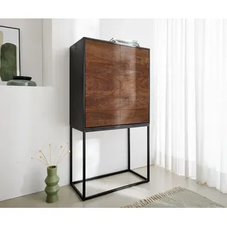 DeLife Highboard Vaag 80x150 cm Sheesham Natur Mango Schwarz Metall Schwarz 2 Türen