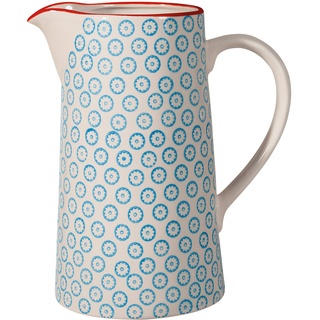 Bloomingville Krug Emma Retro Kanne Milch Vintage Wasser-Karaffe ø 13,5 H 22,5 cm, blau, Keramik, fasst ca. 2000 ml