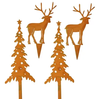 Storm's Gartenzaubereien Gartenstecker - Hirsch Deko mit Tannen in Rostoptik zum Stecken für die Weihnachtsdeko