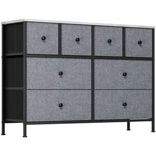 Clevich 8 Stoff-schubladen Kommode, Holzplatte, Stabiles Metallgestell, Vielseitig für Wohn- & Schlafbereich, Flur, Diele, Büro, Vintage-Design, Grau, 1 Stück