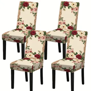 Generisch Stuhlhussen 4er Set Blumendesign Universelle Stretch Stuhlbezüge, Waschbar & Abnehmbar, Elastische Stuhlüberzüge Für Esszimmer, Schlafzimmer & Wohnzimmer