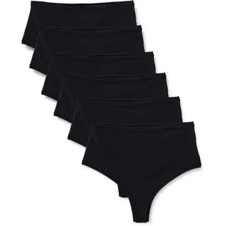 Amazon Essentials Damen Mikrofaser-Tangas (G-String & Hochtaillierter Tanga), 6er-Pack, Schwarz, 42