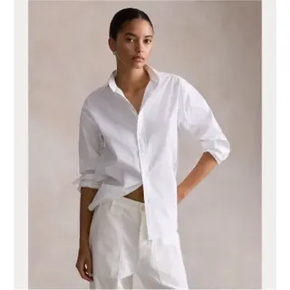 Polo Ralph Lauren für Damen. 211956605001 Relaxed Fit Baumwollhemd weiß (S), Lässig, Baumwolle, Langarm