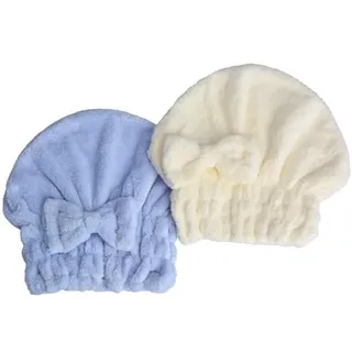 MAYOUTH Mikrofaser Turban Handtuch Set für Haar schnell trocken, 2 Stücke Kopfhandtuch Haarturban mit Schleife für Damen & Mädchen (Blue+White)