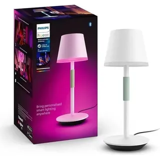 Philips White and Color Ambiance, tragbare Tischleuchte Hue Belle, Bluetooth-kompatibel, weiß