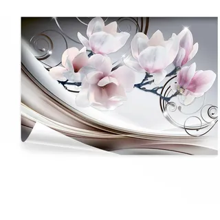 decomonkey Fototapete Blumen Abstrakt, 350x256 cm, XL, Magnolie Orchidee 3d | Effekt, grau, rosa, Holz, braun, Tapete, Wandbild, Bild, Fototapeten, Tapeten, Wandtapete