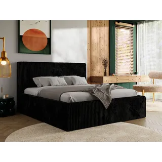 MKS MEBLE Polsterbett mit Bettkasten TILIANO CLASSIC Doppelbett mit Kopfteil 200x200 Lattenrost Gasfeder Multipocket Matratze ELORI LUX Schwarz Cord - Schwarz
